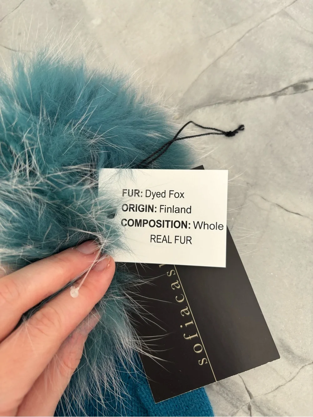 Sofia Cashmere Teal Fingerless Gloves with Teal & White Fox Fur Pom